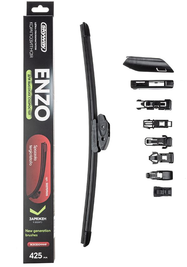 Щетка ст/очист. композит. SKYWAY Enzo 8 адаптеров для 12 типов крепл. в коробке 42.5см/17