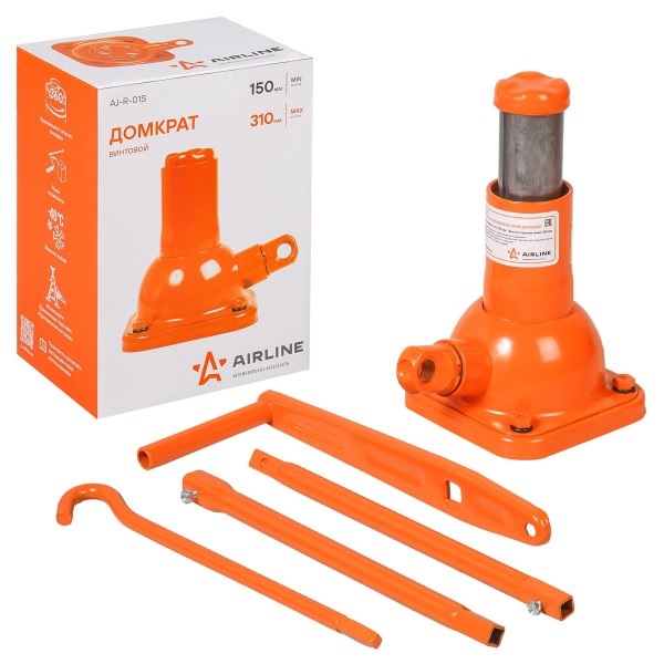 Домкрат мех. винт. 2т h 150-310мм AIRLINE,(телескопический),ручка в комплекте,в коробке AJ-R-01S